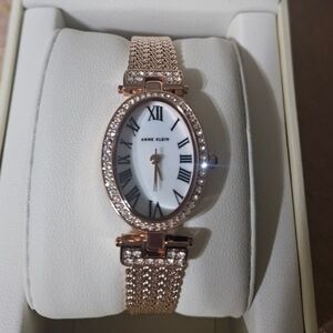 Anne Klein Rose Gold Oval Crystal Bracelet Watch